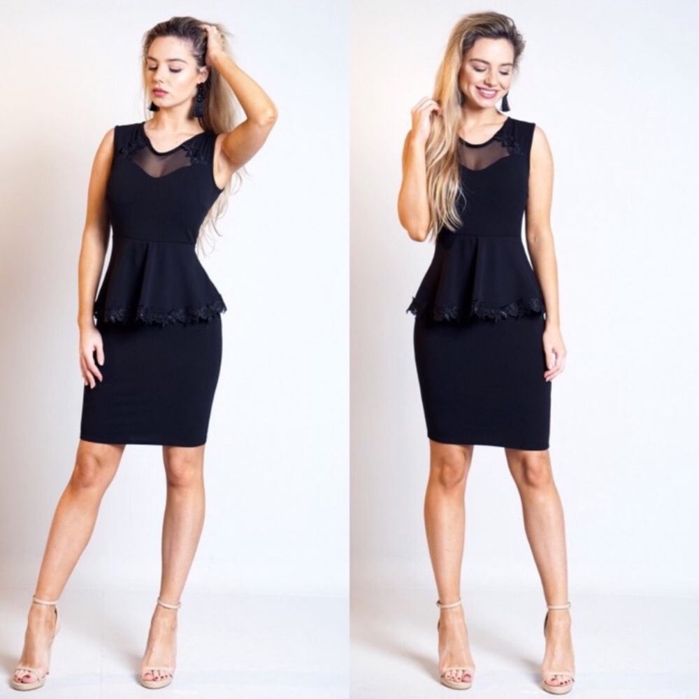 ✨FLASH SALE!!✨5⭐️NEW CHIC BLACK PEPLUM DRESS w/ LACE DETAIL✨PERFECT LBD!😍 - Picture 8 of 8